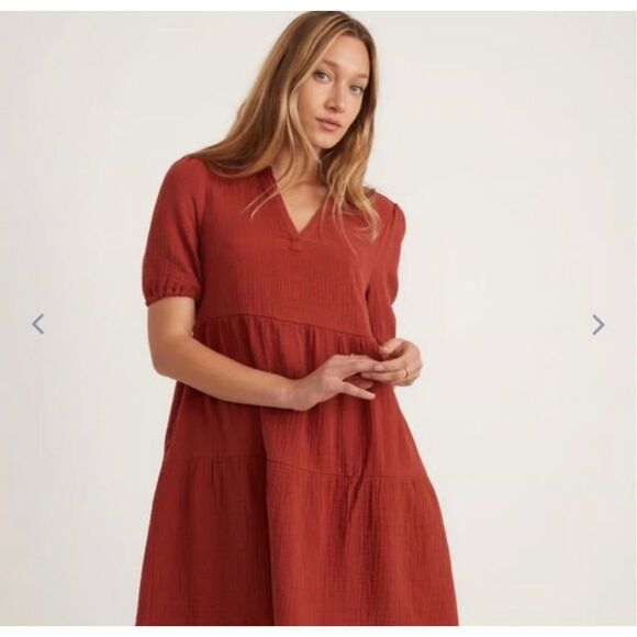 Marine Layer Jamie Short Sleeve Mini Dress in Poinsettia Red S - Picture 1 of 7
